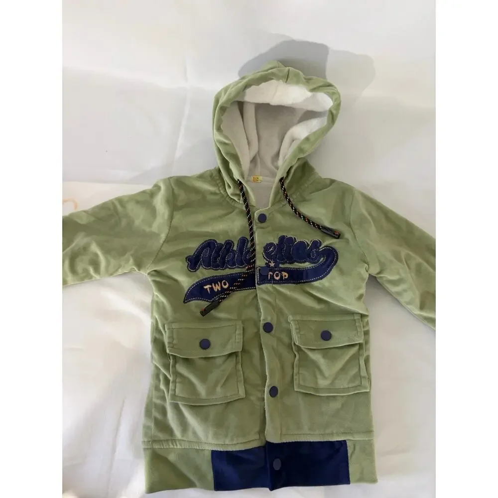 2T 2-Piece Fleece Hooded Hoodie & Pants Set Colorblock Green/Blue